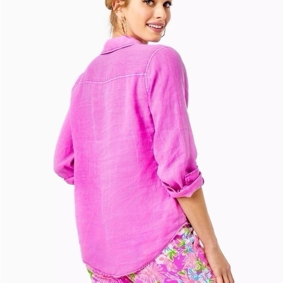 NEW Lilly Pulitzer Sea View Linen Button Down Top Amethyst Shirt - Picture 4 of 9